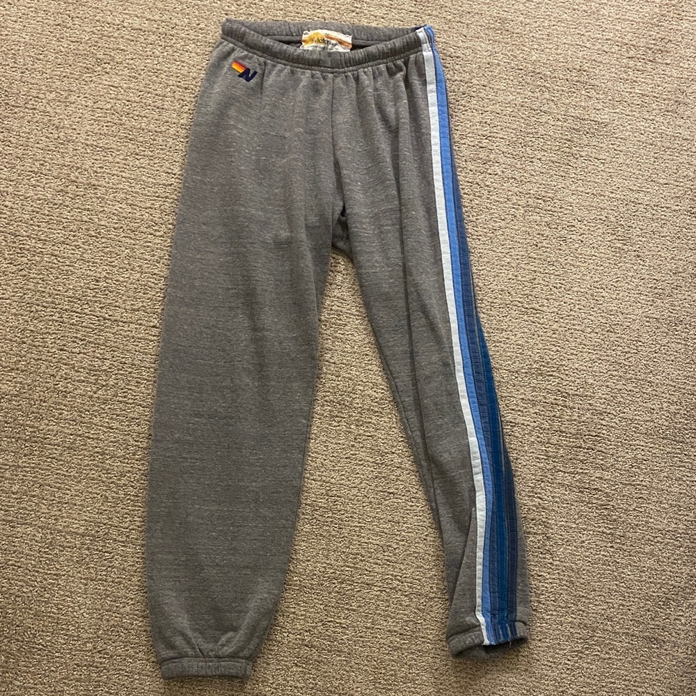Grey Aviator Nation side stripe sweat pants